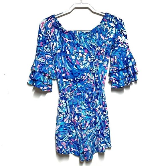 NWOT Lilly Pulitzer Women's Calla Romper Royal Purple Party Wave Sz XS - Picture 5 of 8